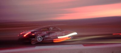 Sunset, glowing brakes and