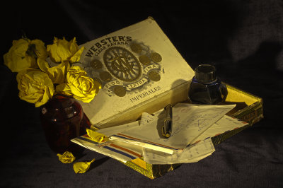 Cigar Box, Letters, Pen, Ink, Roses