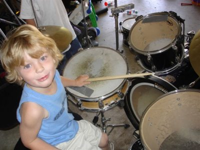 Riley on Daddy's drums