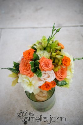 Orange, white and green bouquet. Photo by Amelia John Photographers www.ameliajohn.com