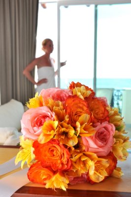 Pink roses, yellow alstroemeria and Circus roses. Photo by Kate Bahnsen