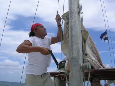 Crew setting the sails