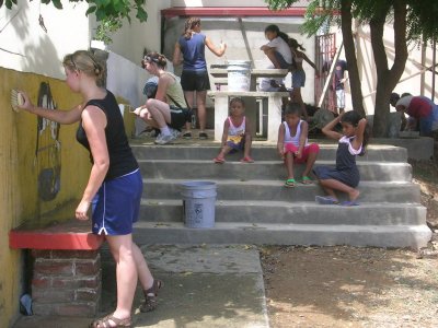 the youth group painting the wall