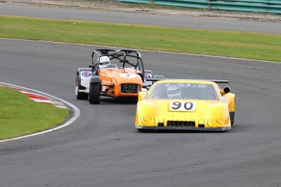 Andrew Wareing  -  Lotus Europa leads Phil Morris  -  Caterham 7  -  Northern Saloons & Sports Cars.