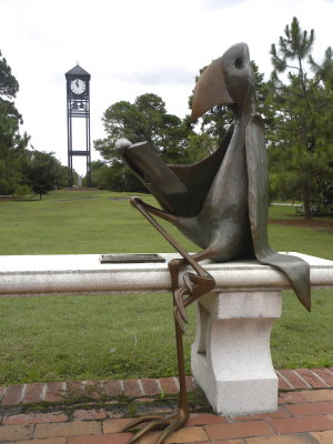 UNCW clock tower and sculpture