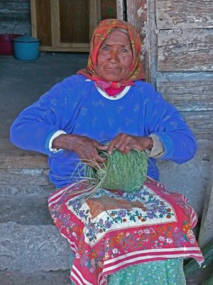 Tarahumara Making Basket on Porch