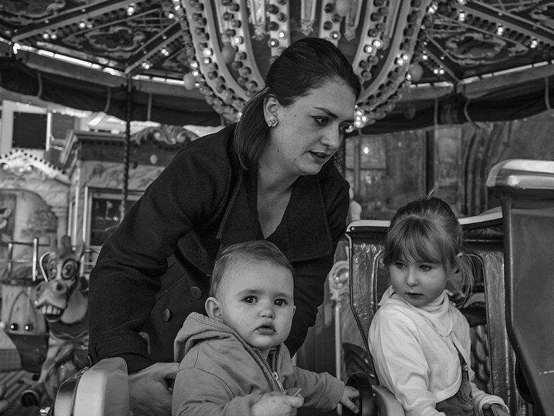 Mom and Kids at the Easter Fair
