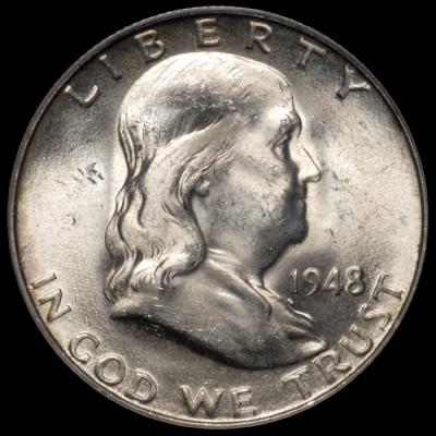 1948-D Franklin Half Dollar PCGS MS 64 FBL obv