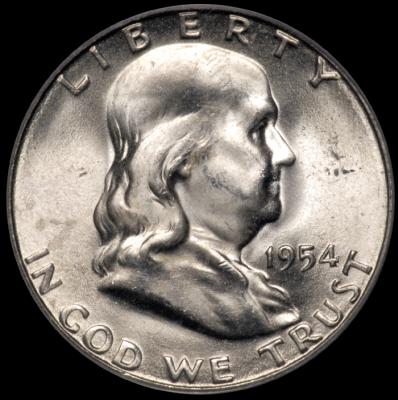 1954-S Franklin Half Dollar PCGS MS 64 FBL obv