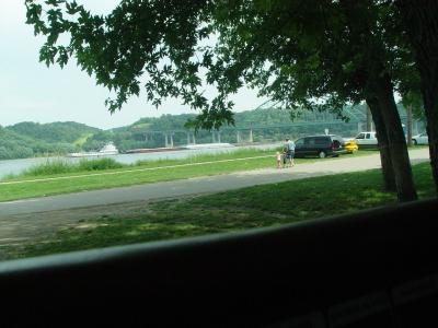 THERE WAS A VARIETY OF RIVER TRAFFIC TO VIEW OUT THE FRONT OF MY 'BIRD THIS TOW OF BARGES IS GOING DOWN STREAM