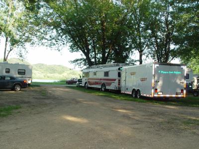 MY 'BIRD AND TRAILER JUST FIT INTO THE CAMPSITE, AS I HAD TO PARK BEHIND THE TREE TO CLEAR THE DRIVE