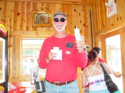 FINALLY SANDY GOT A BIGGER CONE FULL OF ICE CREAM THAN BIG JOE DID AT MYRTLE BEACH