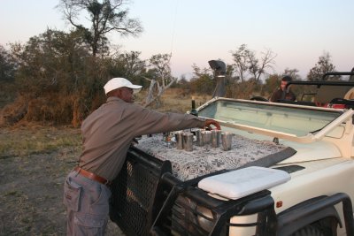 Preparing traditional sundowners, refreshments served as the sun sets.