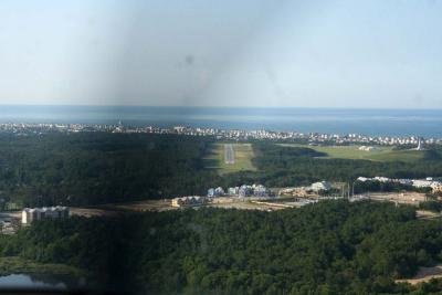 Long final First Flight airport with Memorial