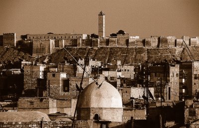 Panoramic view of old Aleppo city and its Citadel