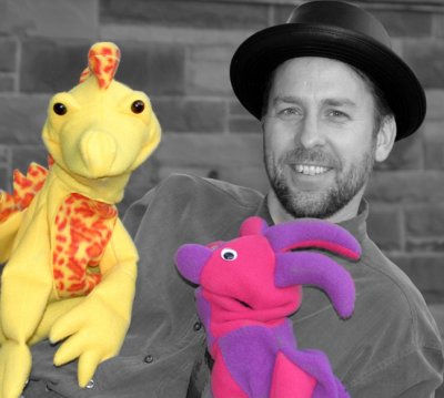 actor with puppets...