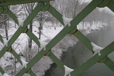 snow collecting on the Bailey's Bridge