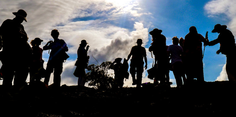 Tourists landing on Punta Moreno, Isabela Island, The Galapagos, Ecuador, 2012