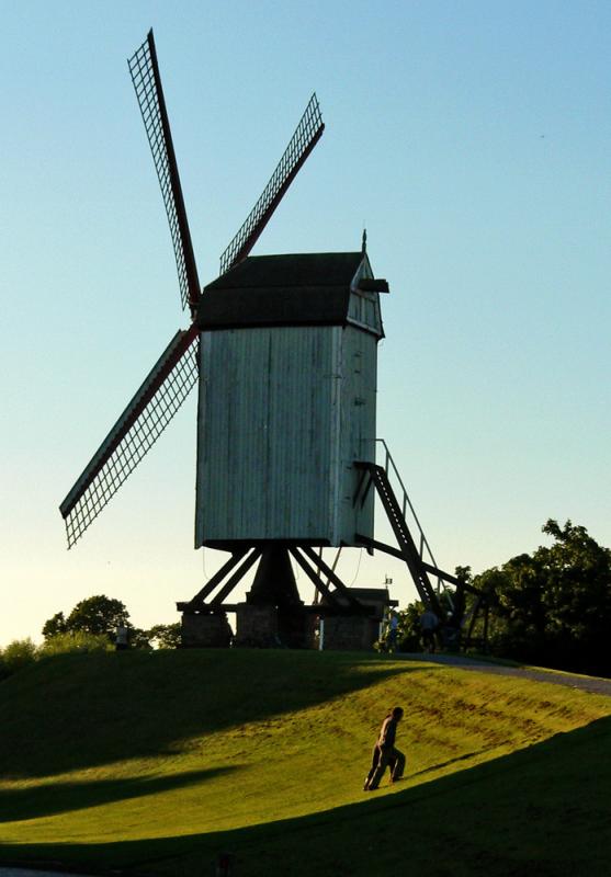 Walking to the windmill, Bruges, Belgium, 2005