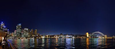City to Harbour Bridge nighttime 8 panel panorama