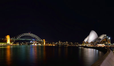 Opera House to Harbour Bridge nighttime 2 image panorama