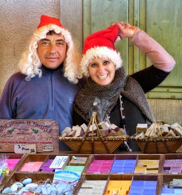 Merry vendors in seasonal mood
