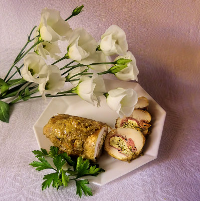 Delicate flowers like delicate roulade of chicken breast...
