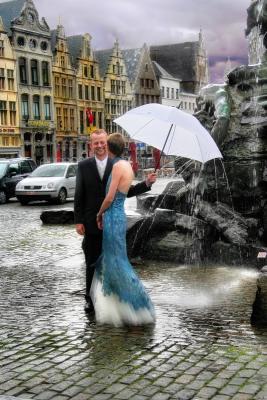 Rainy weddings, they say, are lucky...