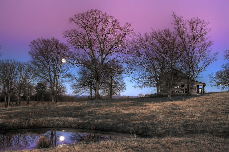 moons reflection in pond, walker family farm, oklahoma