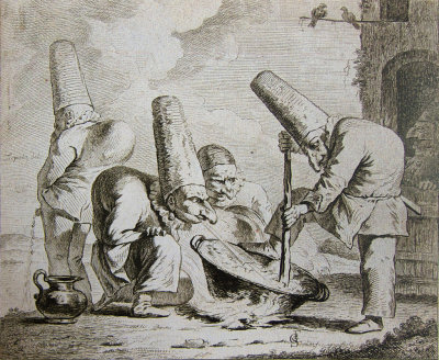 Punchinellos cooking in a cauldron