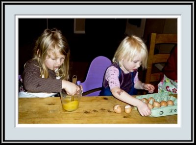Abi and Eloise Cracking The Eggs, P1010252.jpg