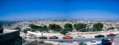 Panorama of the walled city of Jerusalem from the Mount of Olives  