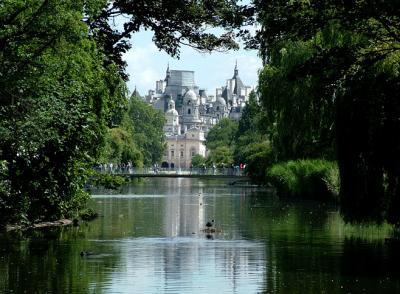 the buildings of Whitehall from St.James Park