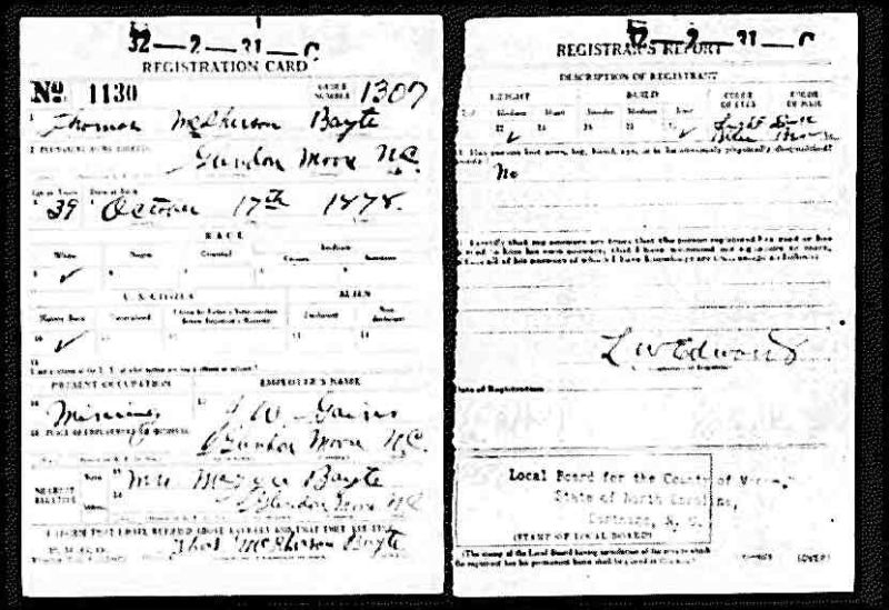 Thomas McPherson Boyte WWI Draft