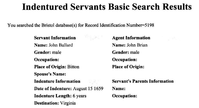 John Ballard - Bristol Ship Record 1659