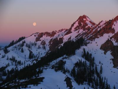 Red Buttes sunrise and moon set