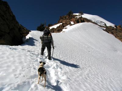 Climbing Red Butte on snow cornice