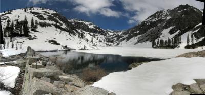 Emerald Lake Panorama from the ancient rock dam