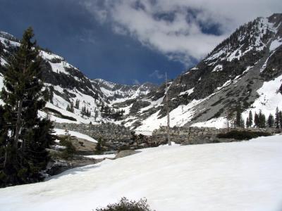 Emerald lake and vintage dam at 5500ft