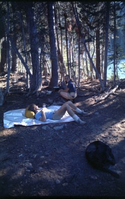Josiah resting in camp at Hemlock Lake