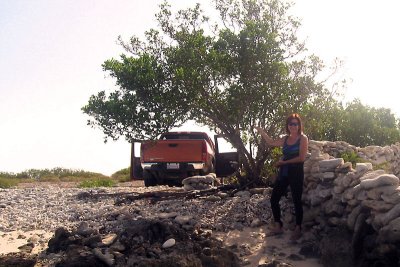 Kim by the orange truck (before it broke down)
