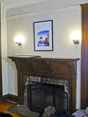 I'm very happy that he chose one of my Santorini pictures to grace the space over the fireplace.