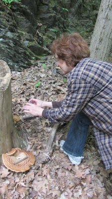 Kathy collecting huge Dryad saddle. JPG.jpg