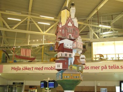 Decoration in the airport: All famous swedish things...