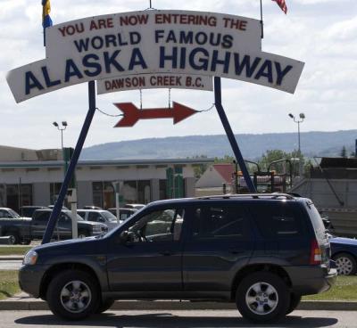 My Daughters Mazda at the start of the Alaska Highway