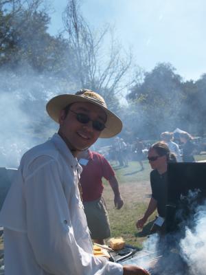 Aaron flipping hundreds of burgers (feeding 20 people per minute)
