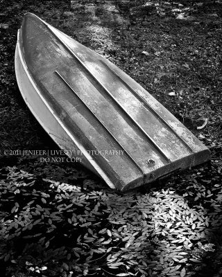 Black and white row boat