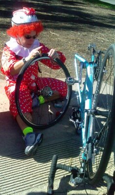 Our Clown fixing her flat! October 31 2009