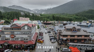 Our ship arrived at Ketchikan, Alaska but the rain greeted us again! We stay onboard rather than go to those tourist trap places to buy rain gear. Rain gear is not very useful in the hot dry desert region of the Southwest U.S.A. The following photos showing the major streets of Ketchikan.