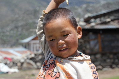 Himalayan Kid With Bamboo